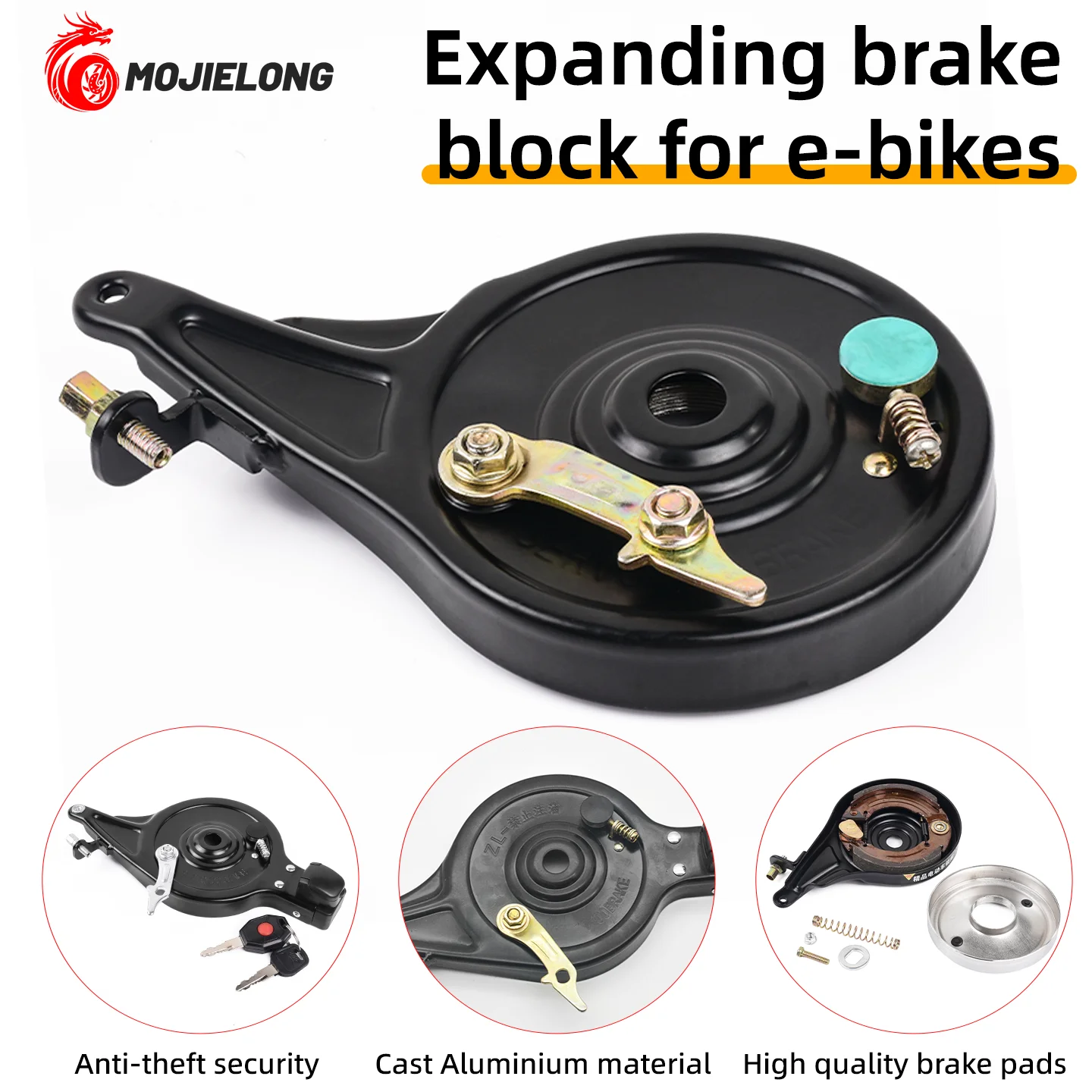 

Electric bicycle rear brake, 90-100 type with locking device, silent anti-lock braking system, 3 types of brake pads accessories