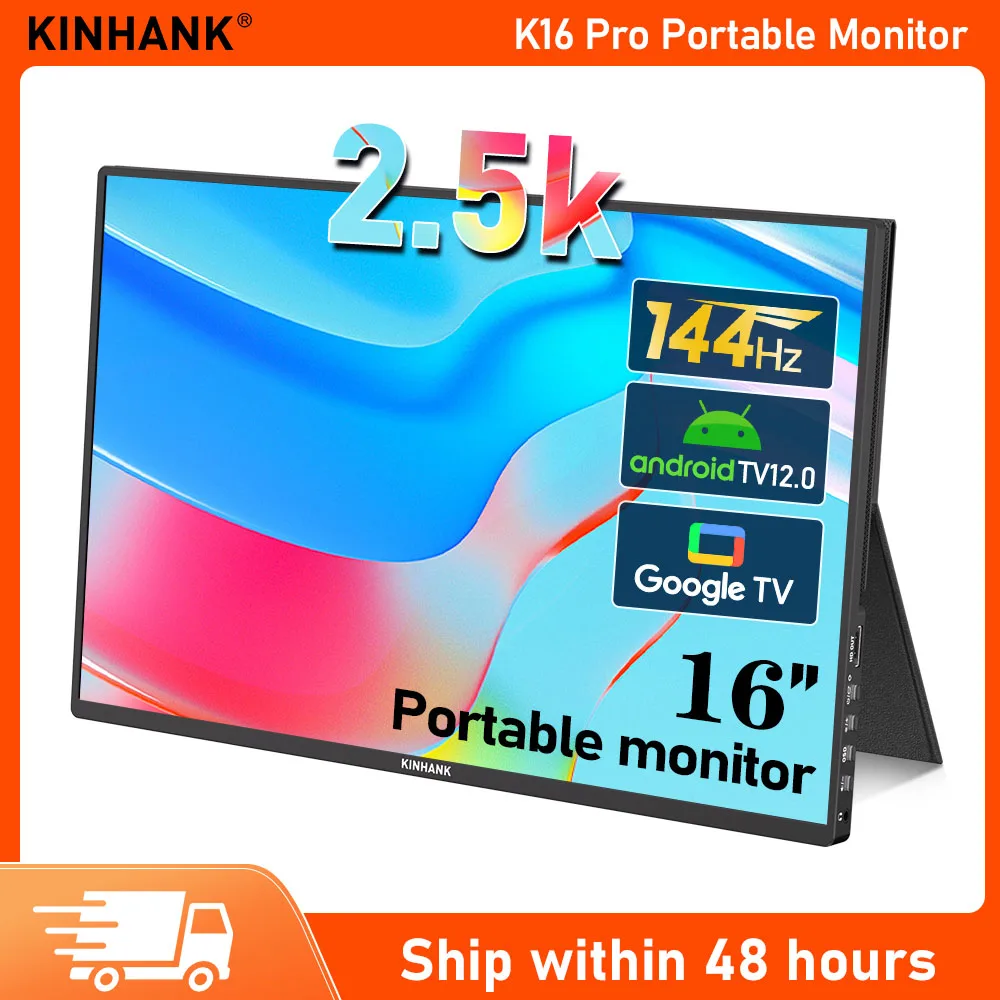 

Удлинитель экрана ноутбука Kinhank, 16-дюймовый внешний портативный монитор IPS 2,5K, Plug Play с ОС Android TV 12 для PS4/5 Phione