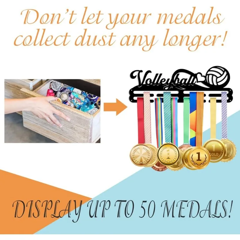 1 Set Medals Hanger Display Holder Rack Volleyball Theme Medals Display Wall Mounted Frame Medal Ribbon Holder Hooks