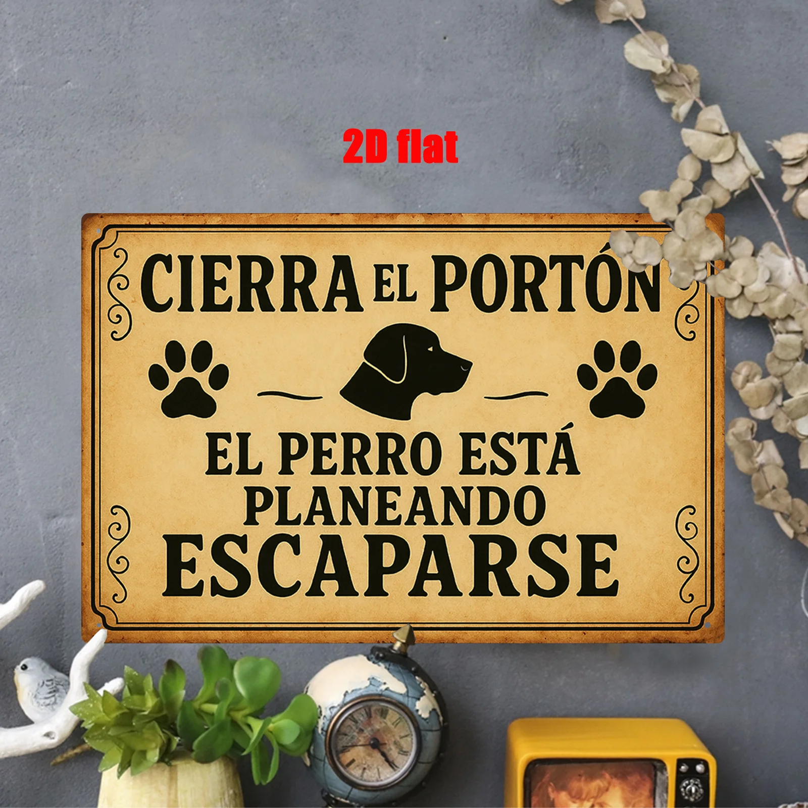 Letrero artístico de pared de Metal plano 2D, 1 unidad, Mural de hierro con tema de Escape de perro español, 7,8x11,8 pulgadas, Ideal para el hogar, la sala de estar, la cafetería para mascotas,