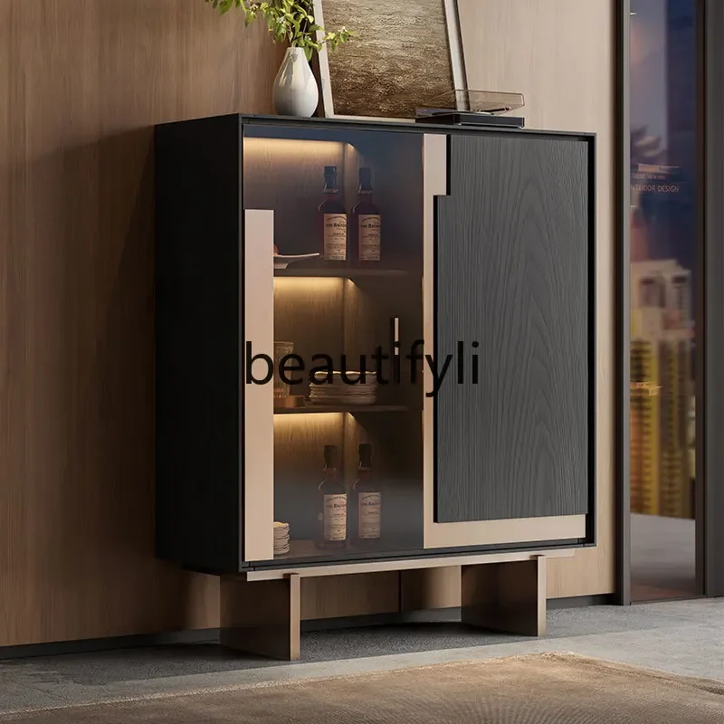 D2520 Light luxury high-end wine cabinet Modern simple dining side cabinet Living room wall storage glass wine cabinet Solid woo