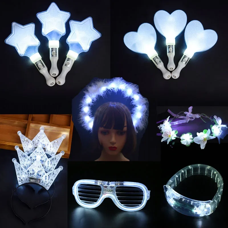 1pcs White LED Stick Star Crown Horn Shape Glow Wand Glasses Headband Hairwear  Props Light Gifts Toy Easter Halloween Christmas