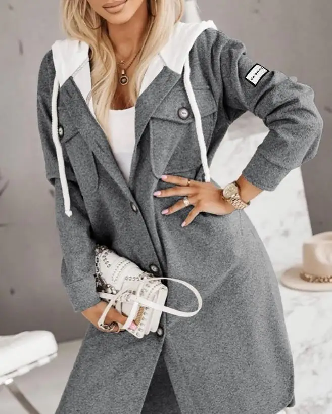 

Women's Winter Warm Coat 2023 Buttoned Pocket Design Longline Hooded Coat Fashion Casual All Match Long Sleeve Long Coat