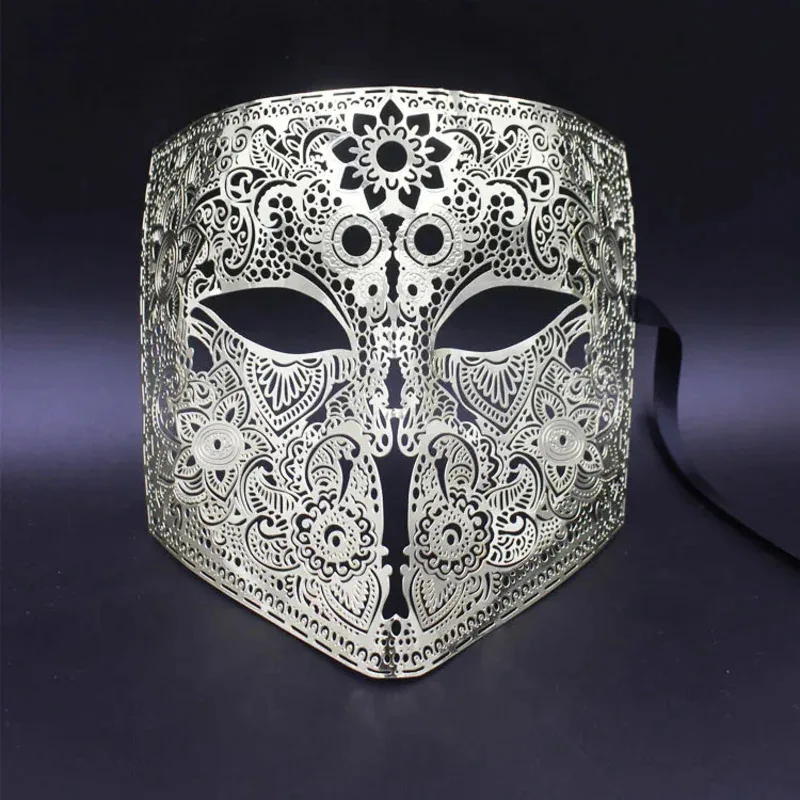 Image of Gold Silber Farbe Full Face Bauta Phantom Cosplay Maskerade Maske Schwarz Metall Schädel Schild Karneval Joker Party Maske ujfj