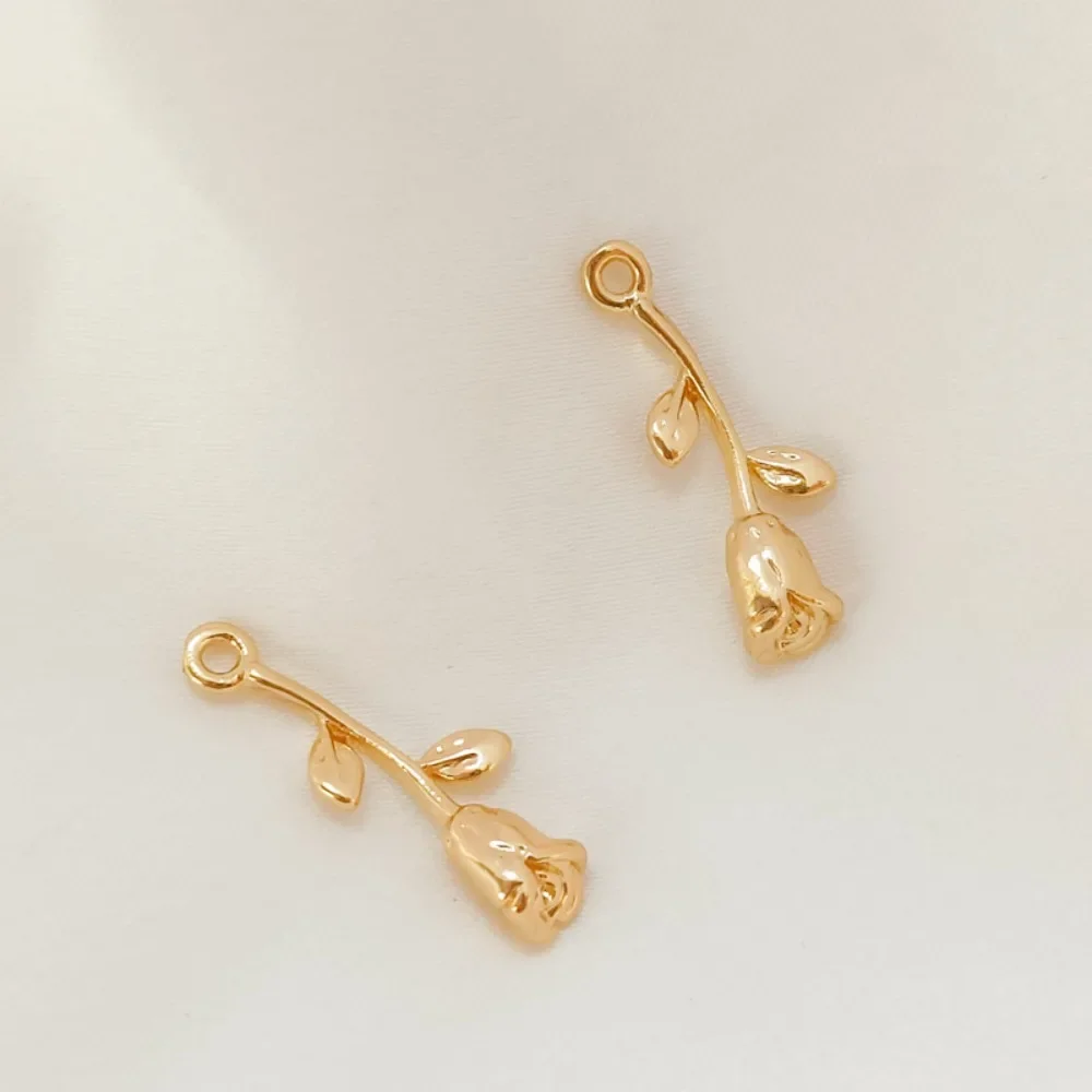 

Copper Gold-plated 14K Mini Three-dimensional Rose Pendant Bracelet with Gold Cladding, DIY Accessory Material
