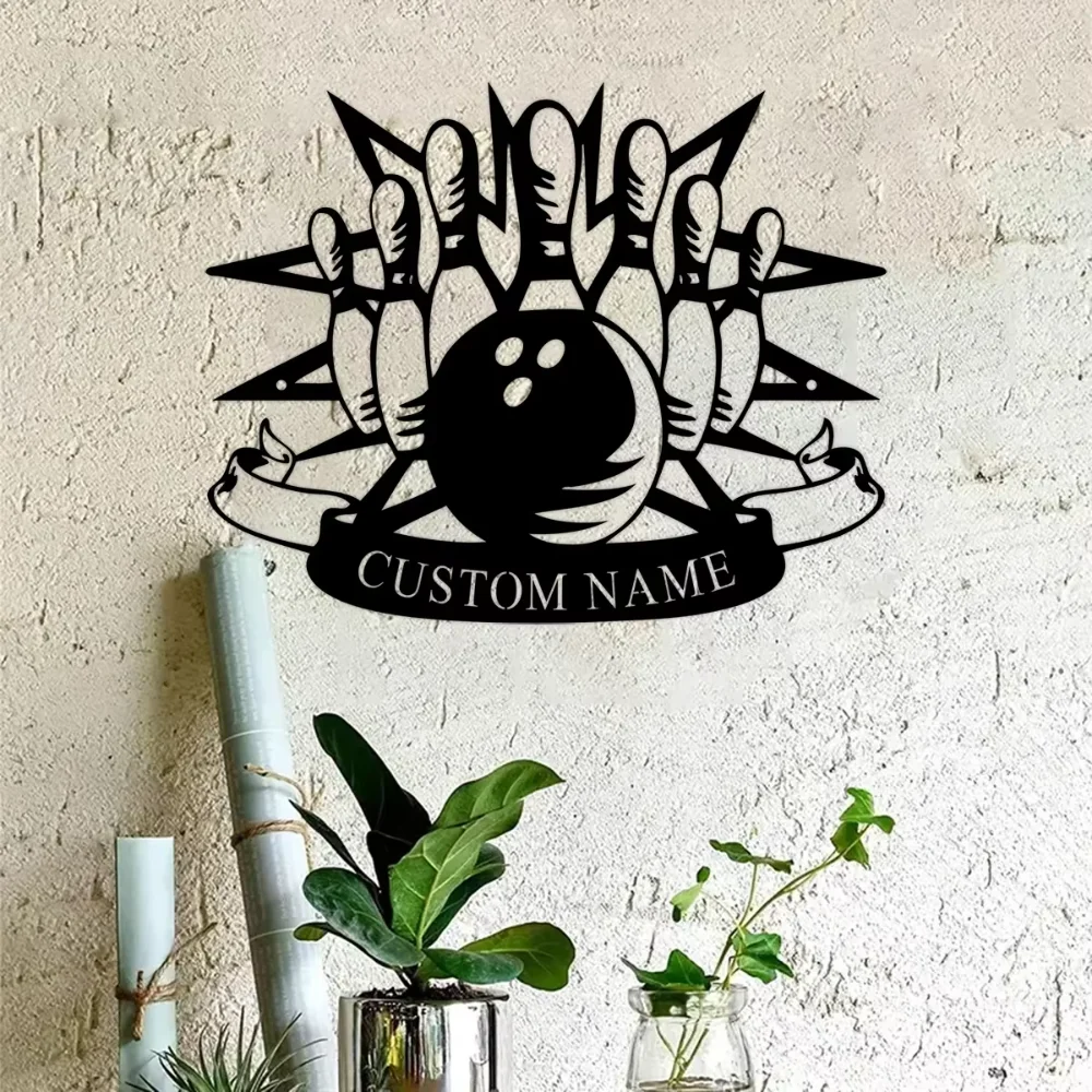 Boule de bowling personnalisée avec crochets, art mural en métal, style bohème, décoration de salon