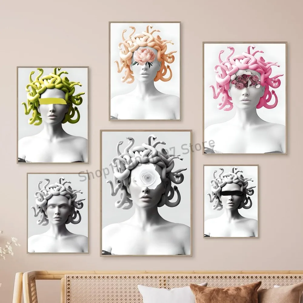 1pc World Famous Medusa Sculpture Poster Self-adhesive Art Waterproof Paper Sticker Coffee House Bar Room Wall Decor