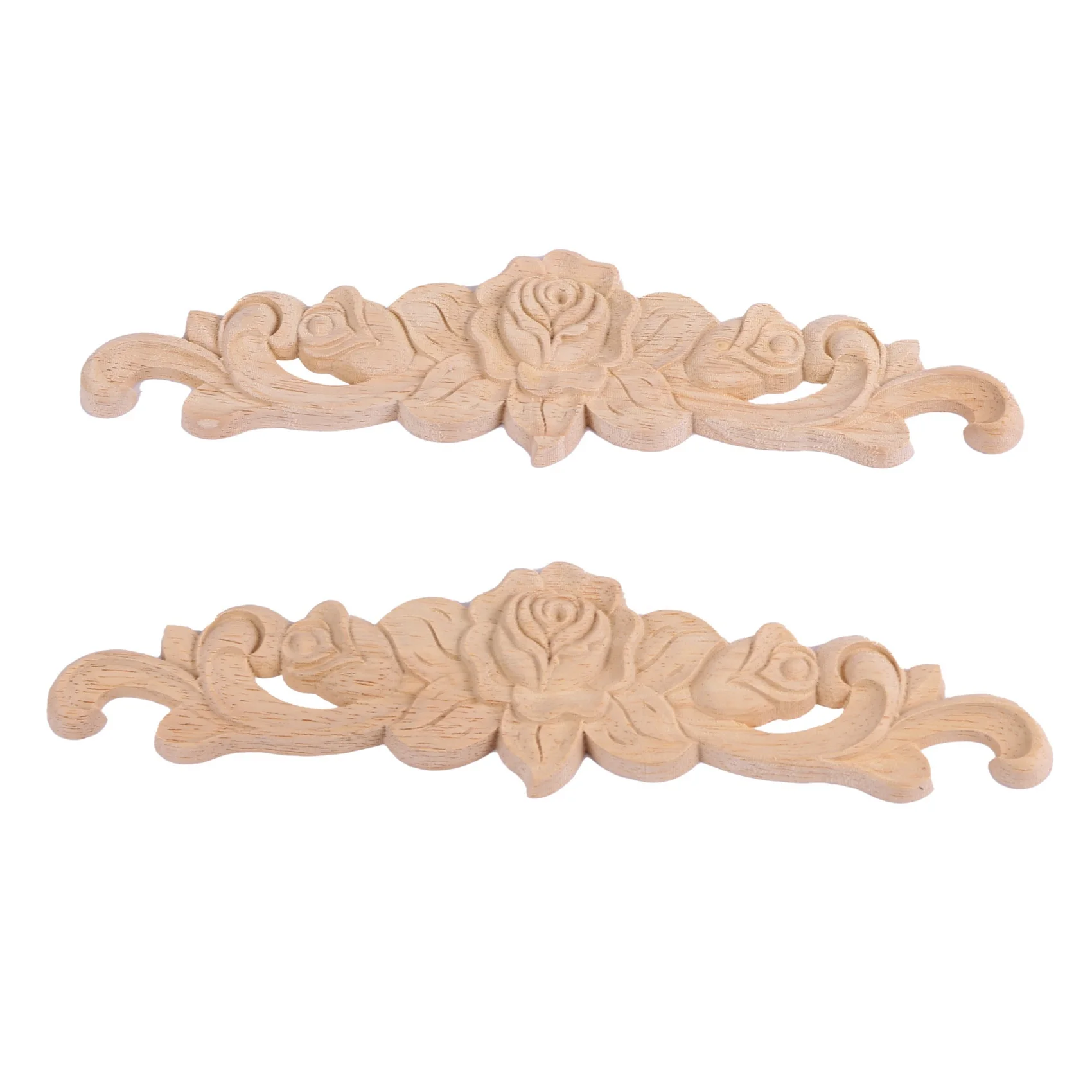 

ABYN-8Pcs 20 X 5Cm Rubber Wood Carved Long Onlay Applique Unpainted Rose Flower Door Home Decor European Style
