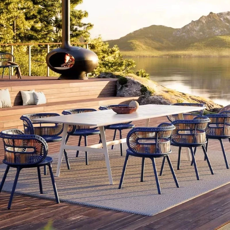 

Outdoor table and chair dining table rattan chair rock slab balcony creative courtyard simple leisure villa combination room