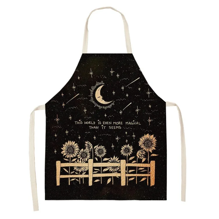 Creative sunflower pattern sleeveless apron for kitchen cooking oil-proof linen bib for adults and children printed apron