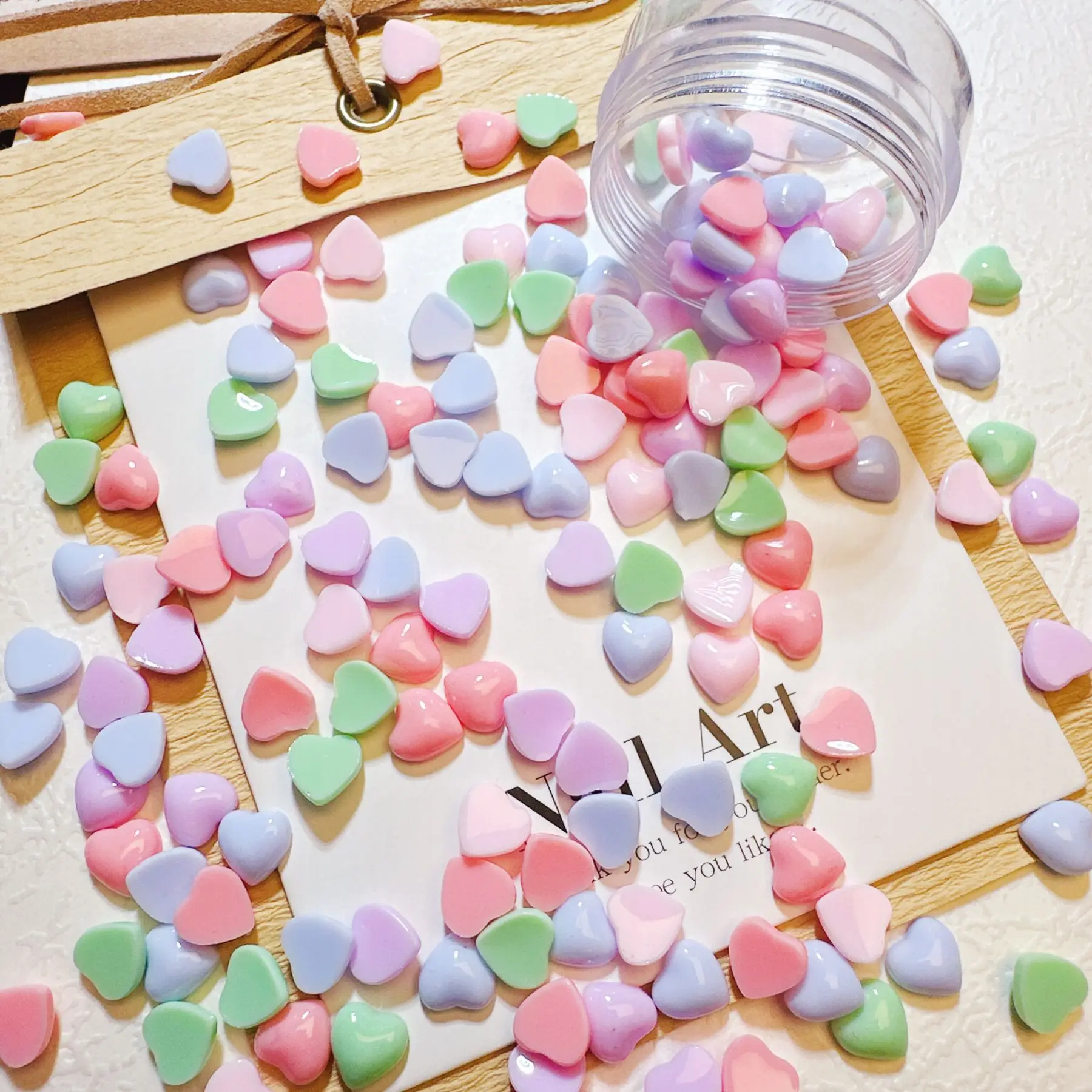 50/100/200Pcs, Macarons, Bright, Pure Color, Love, Hearts, Nail Accessories, Stereo, DIY