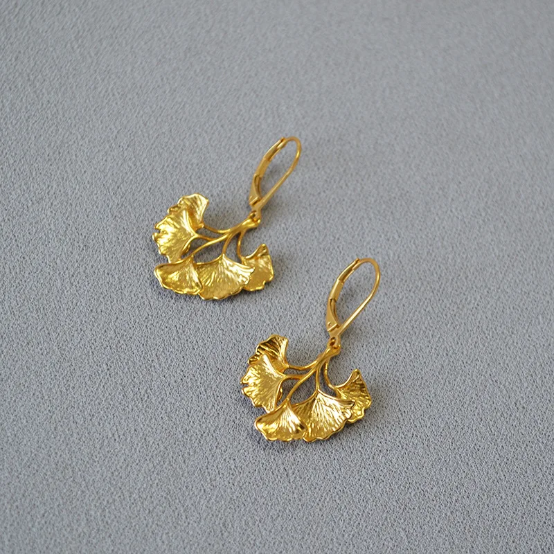 Ginkgo leaf shape earrings dangles gold plated stylish women earrings jewelry