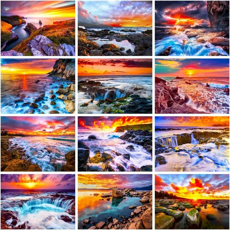 

CHENISTORY 5d Diy Diamond Embroidery Full Square Waterfall scenery Mosaic Diamond Painting With Frame Picture Home Decor