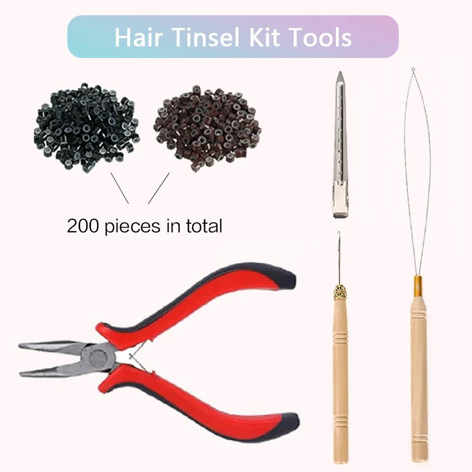 Kit de tinsel para cabello sintético de 48 pulgadas con herramienta, 1200 hebras, extensiones de tinsel en 12 colores, cabello de hadas brillante y reluciente 2