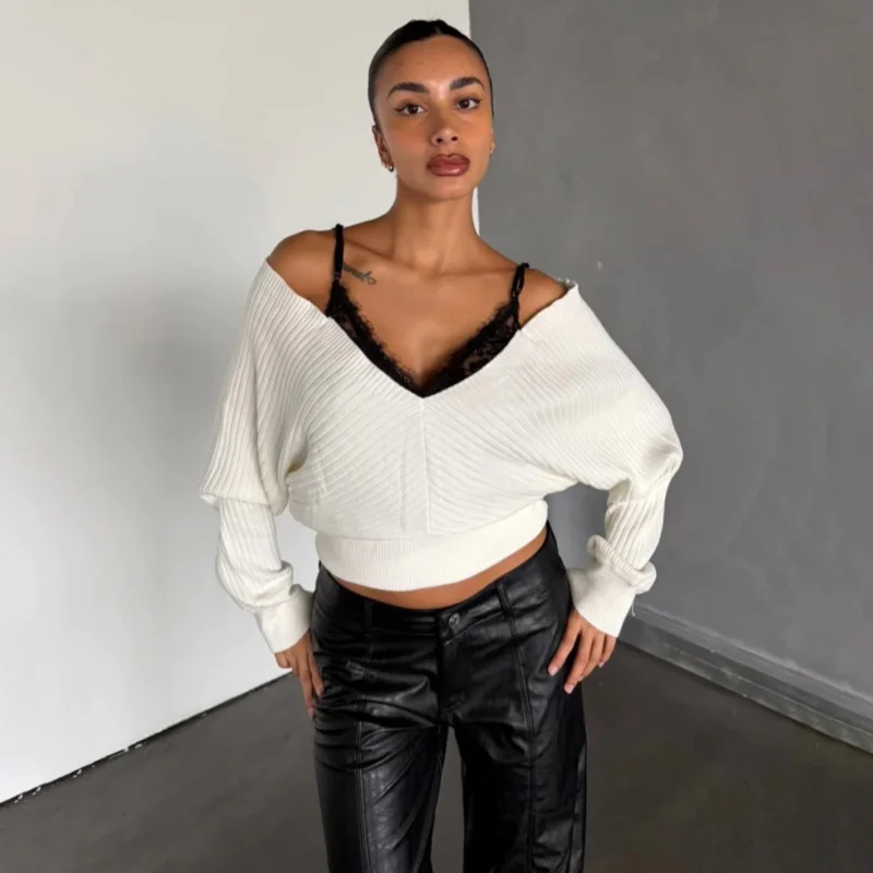 Women Knitted Sweater V Neck B - Street Fashion Trends 评论和价格