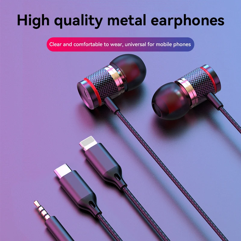 Bass In-ear Headphones Digital Headphones Stereo Wired Headphones AUX/Type-C Microphone Earbuds Comfortable Noise Cancellation