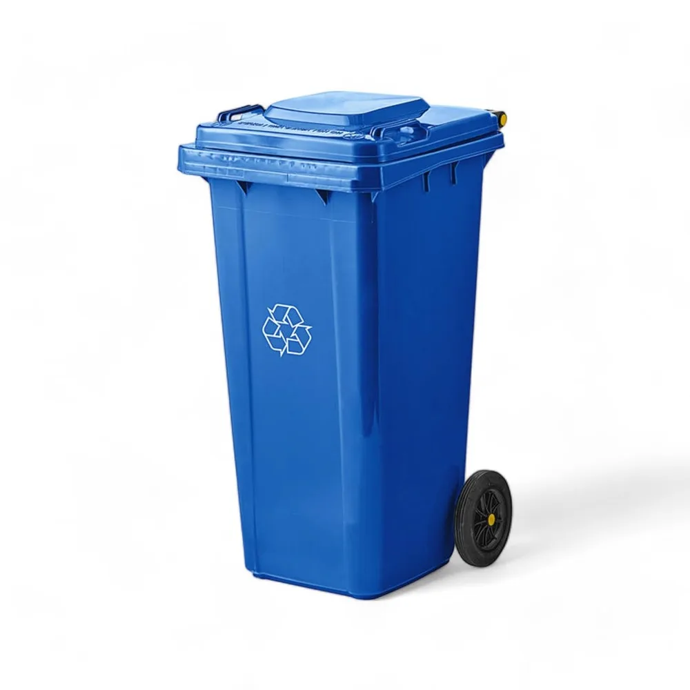 

50-галлонный синий прямоугольный уличный мусорный бак на колесиках с крышкой — сверхмощный, легкий мобильный мусорный бак для патио, сада и Com
