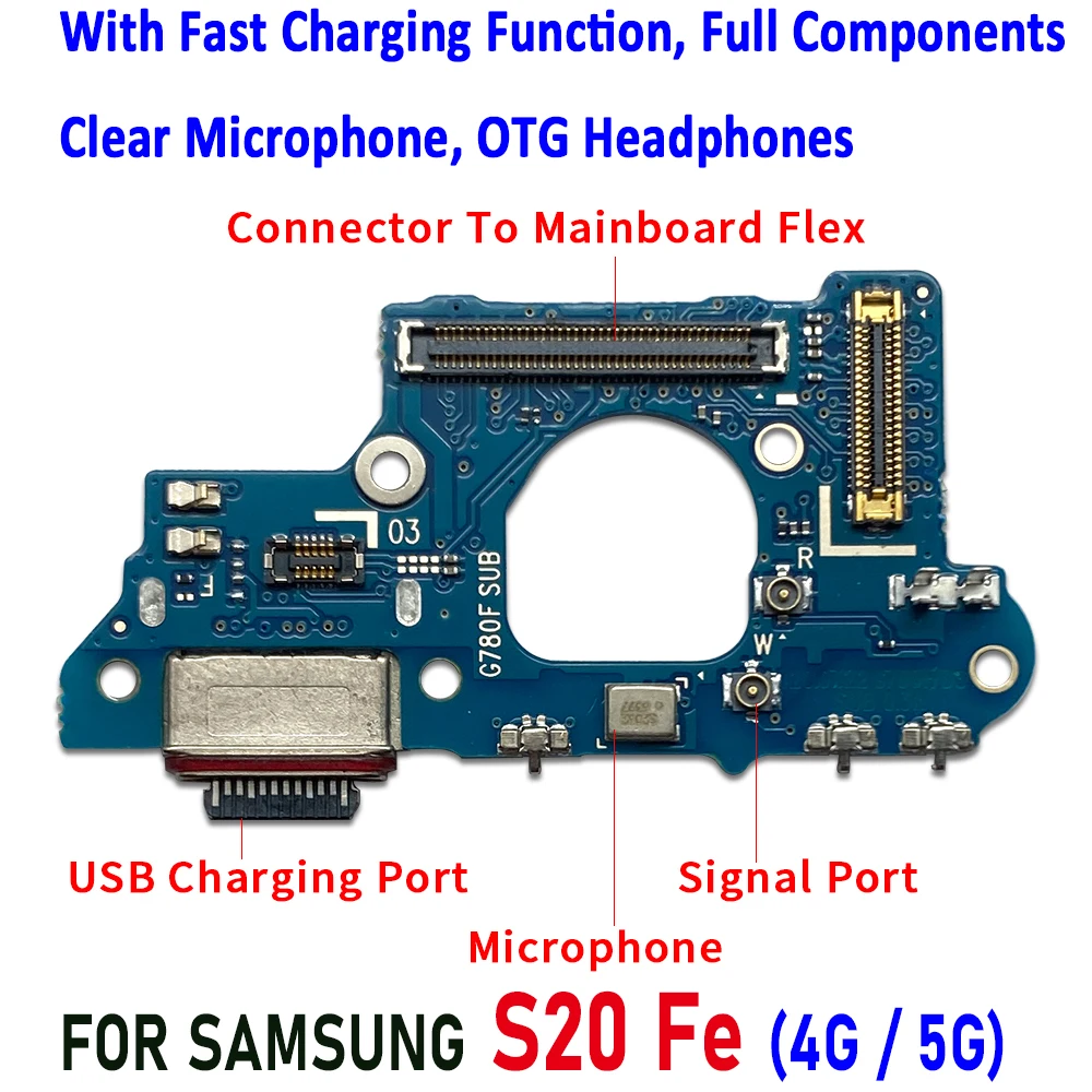 Puerto de carga USB, Conector de base, placa de micrófono, Cable principal, reemplazo para Samsung S20 Fe 4G G780F / 5G G781V, nuevo