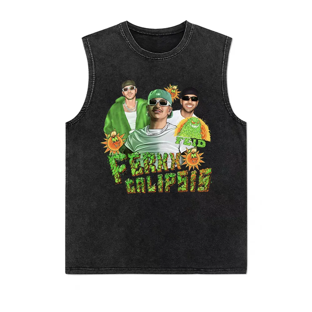 Feid Ferxxo Ferxxocalipsis Tour 2024 Washed Vintage Tank Tops T-shirt Men Women Hip Hop Oversized Vest Tshirt Male Short Sleeve