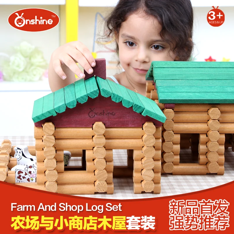 

90/170Pcs Wooden Toys For Children Building Blocks Toy Wood Forest Log Set Kids Creative Lumber Farm Shop Wooden Cottage House