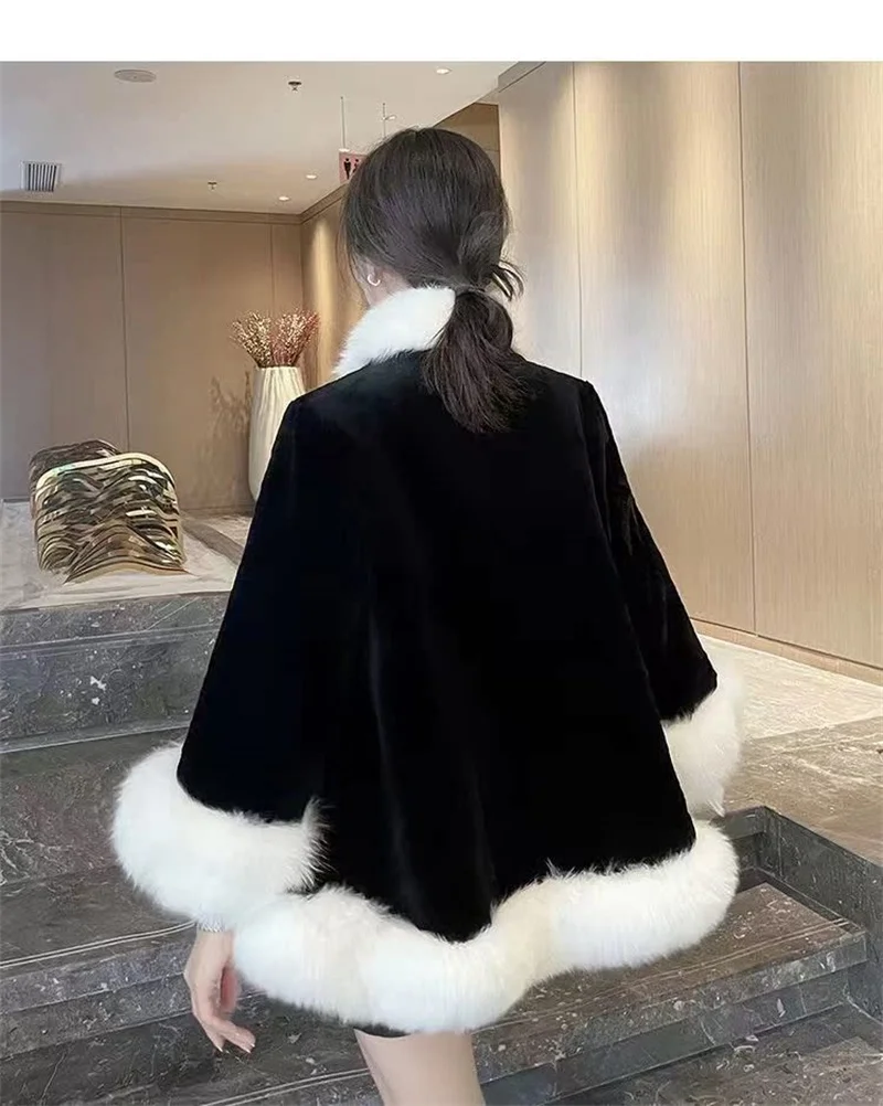 2024 Autumn And Winter New Imitation Mink Fur Coat, Women's Thick And Warm Fur Cloak, Shawl, Slimming Coat Cardigan Female