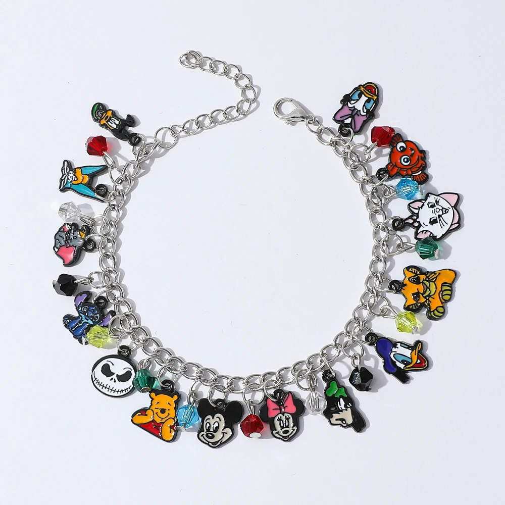 

Disney Mickey Minnie Mouse Bracelets Stitch Pooh Bear Inspired Beads Bracelet Friends Toy Gift New Pendant Accessories