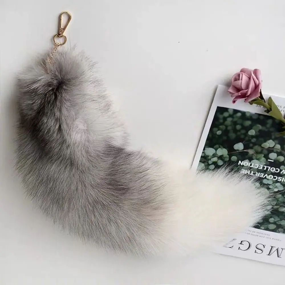 Fashion Faux Fur Fake Fox Tail Pendant Soft with Metal Clasp Fox Tail Key Ring Animal Tail Handbag Decorative Tail Cosplay