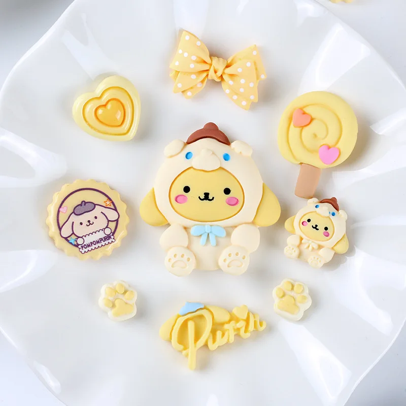 

10Pcs Sanrio Mini Kawaii Cartoon Pom Pom Purin Series Resin Scrapbook Diy Miniature Ornament Accessories Cave shoe accessories