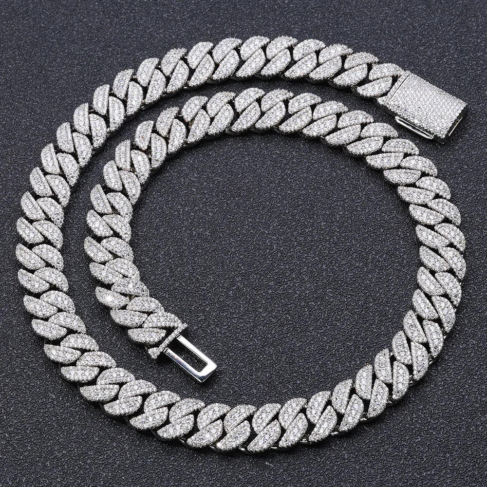NY 14MM Miami Cubic Zirconia Cuban Link Chain Prong Setting Iced