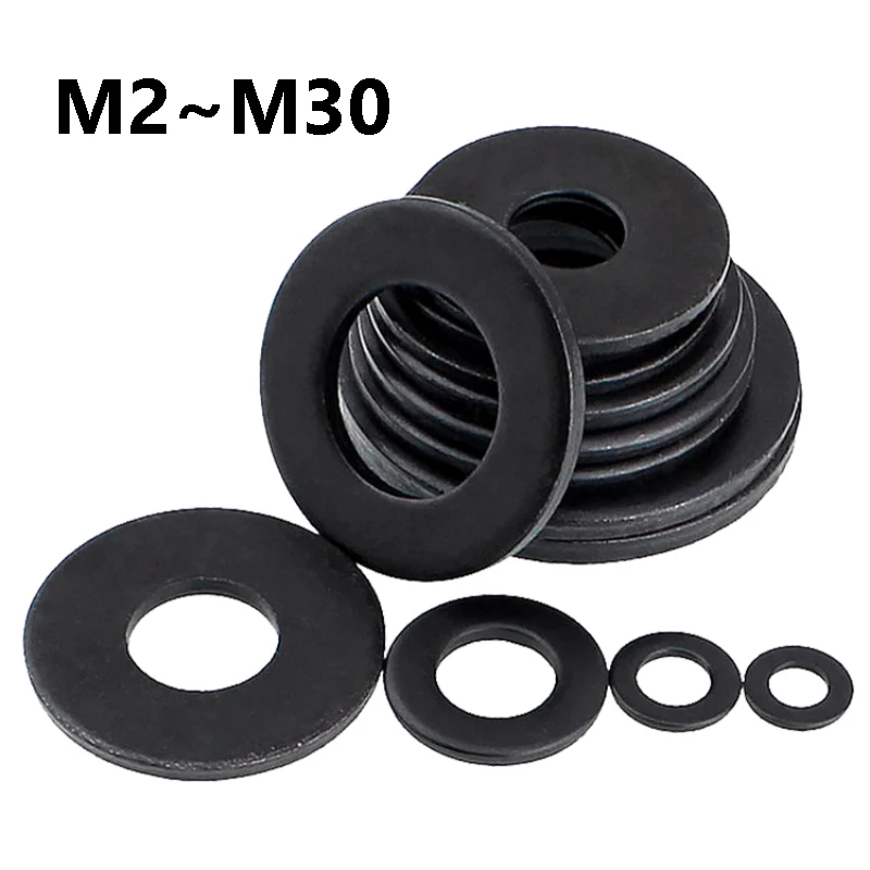 Grade 8.8 Heavy Duty Carbon Steel Flat Washers DIN125 M2-M30 Black Plain Gaskets for Automotive Construction Machinery Fasteners