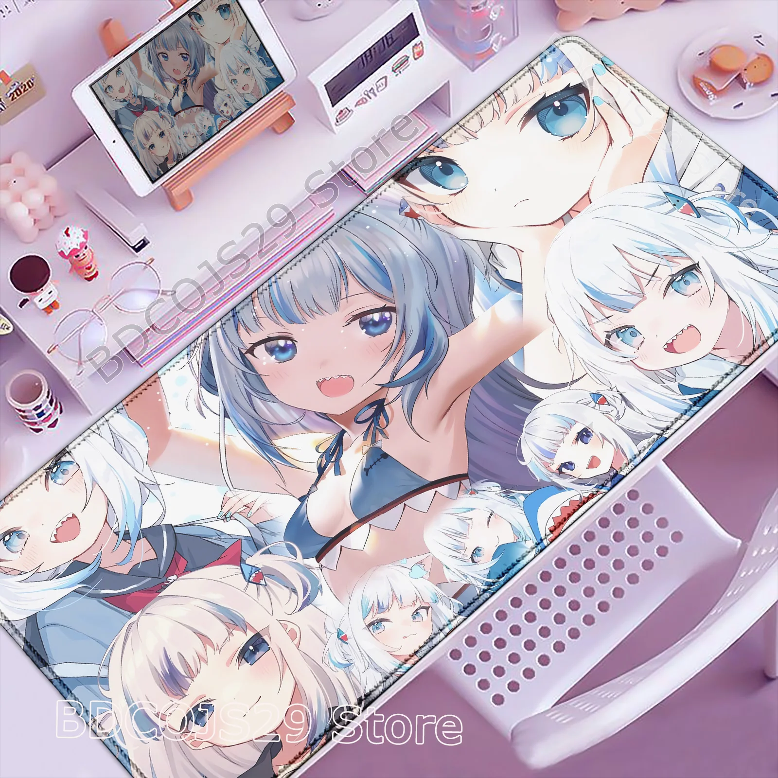 HD Print Hololive Gawr Gura Cute Desk Mat Pc Accessories Large Mousepad Anime Kawaii Carpet Cartoon Girl Rubber Laptop Mouse Pad