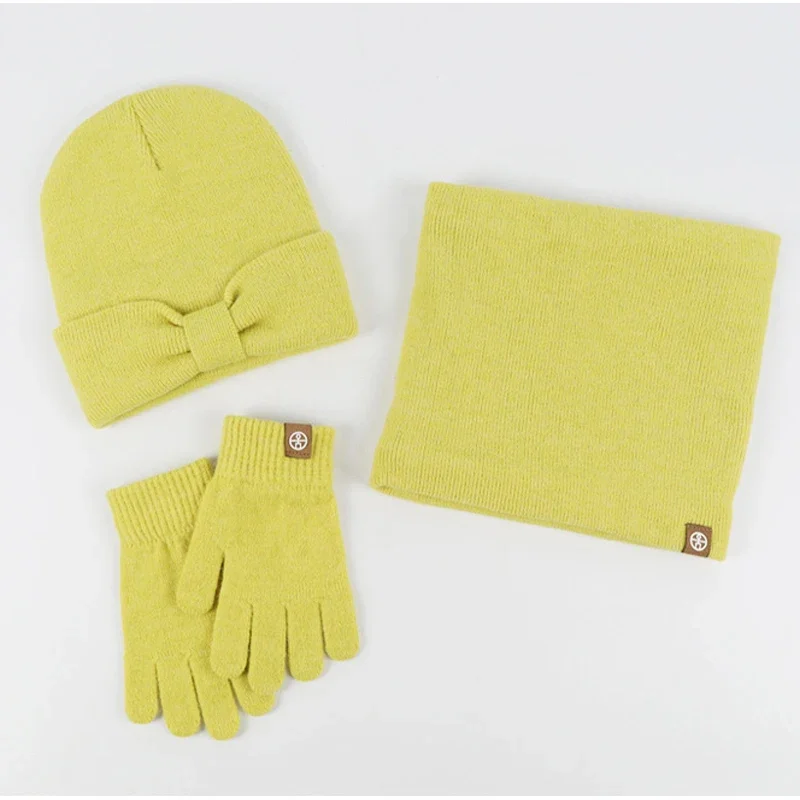 3pcs Set Baby Children Winter Hat Scarf Glove Solid Color Knit Beanies Snood Neck Warm Girls Boy Winter Cap Set 1-5Years