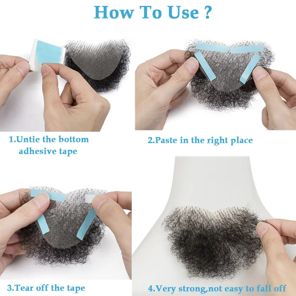 Human Hair Pieces Private Hair Handmade Simulation of Men Chest Hair Fake Mustache for Men and Women Sexy Body Hair Armpit Hair