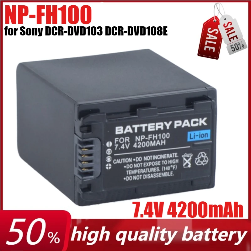 

7.4V 4200mAh NP-FH100 Camera Battery for Sony DCR-DVD103 DCR-DVD108E HDR-CX12E FH90 FH70 FH60 FH40 FH30 Battery