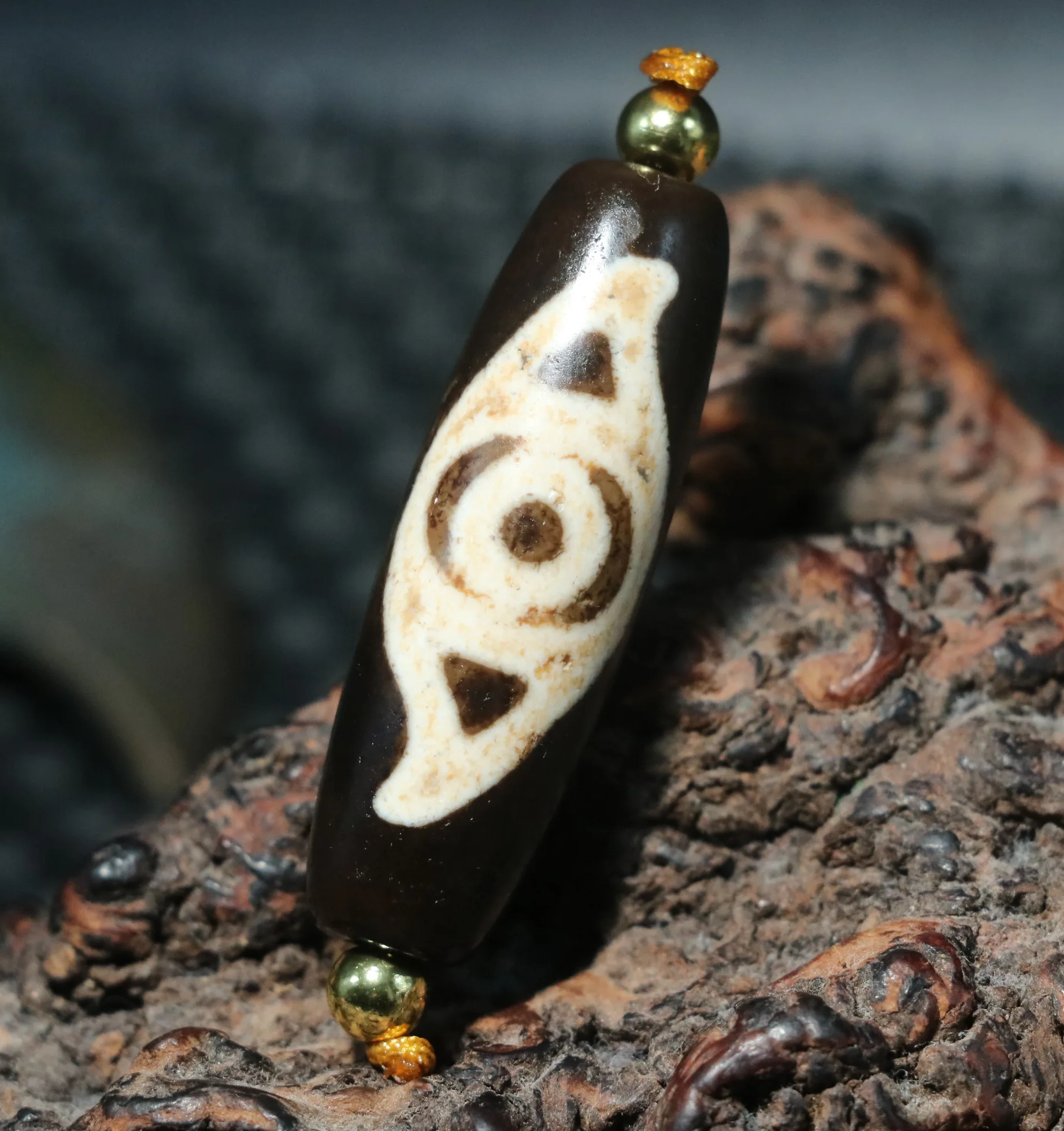 LKbrother Talisman Energy Tibetan Old Agate Unique Pattern 2 Buddha Eyed dZi Bead 38MM Fit for Making Bracelet LZK1