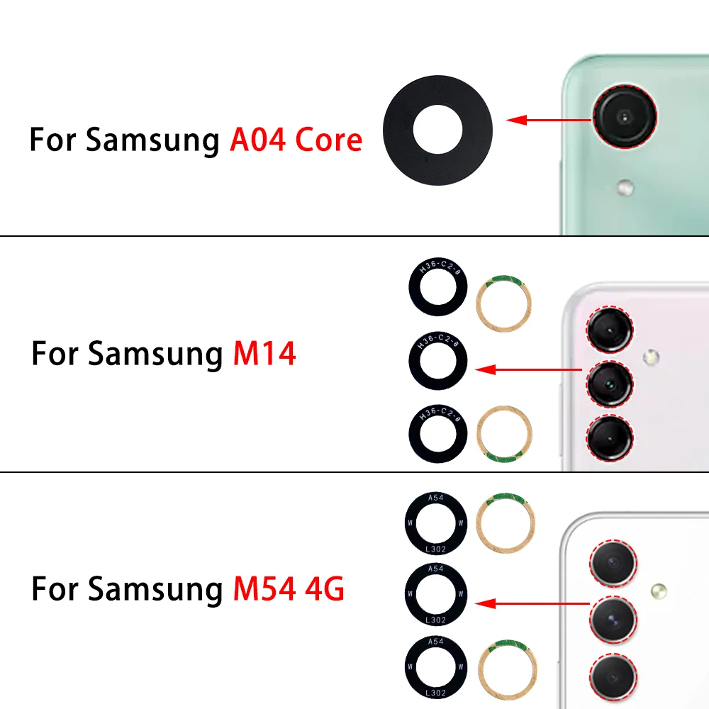 10Pcs，Back Rear Camera Glass Lens With Ahesive Replacement For Samsung A04 A04E A04S A14 5G A24 A34 A54 4G M14 M54 M12 M21S M32