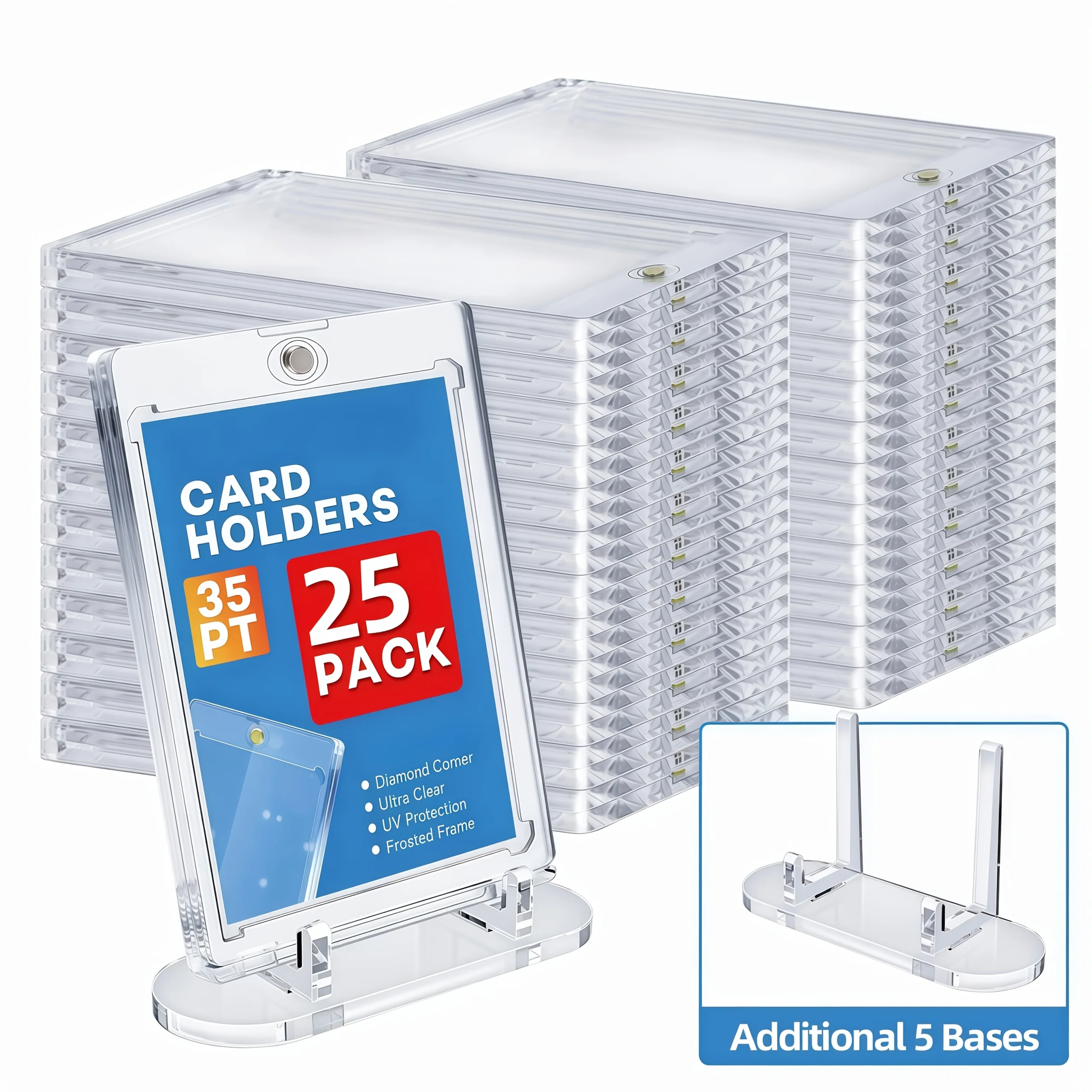25Pcs 35PT Magnetic Card Holders One Touch UV Hard Cases Trading Card Protectors for Sports Baseball Football Basketball TCG