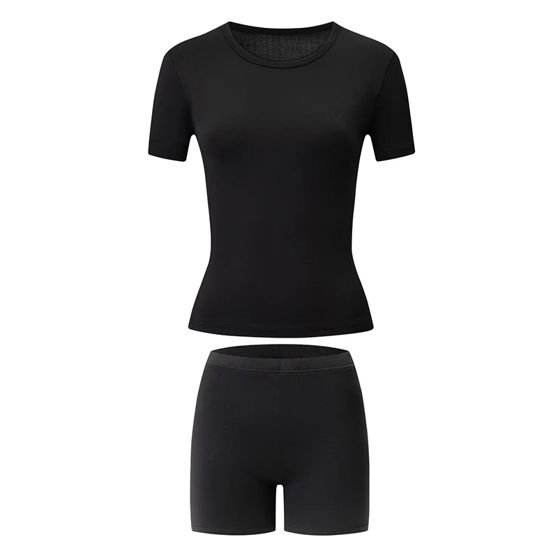 2-Pcs Women's Set Round Neck Short Sleeve Solid Color Sports Sweat Absorbing Multi Functional Comfort Home Leisure Daily Comfort