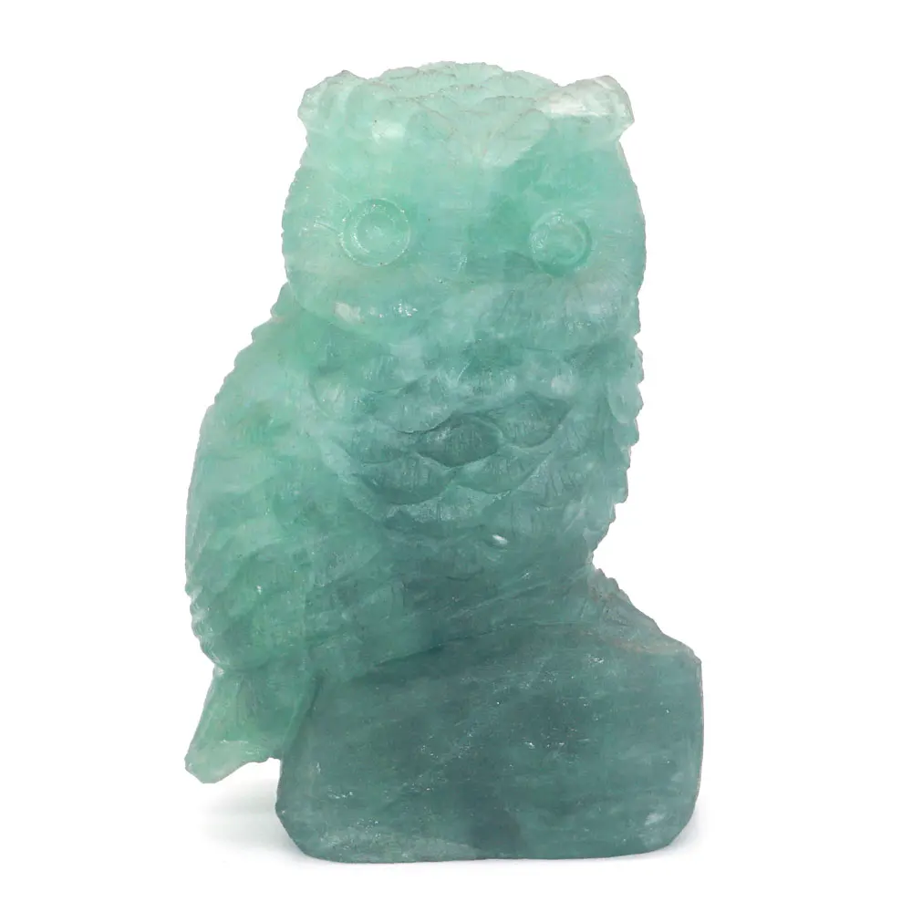 

3.34" Owl Statue Stone Figurine Natural Fluorite Gemstone Crystal Carved Healing Reiki Craft Home Decor Halloween Chrismas Gifts