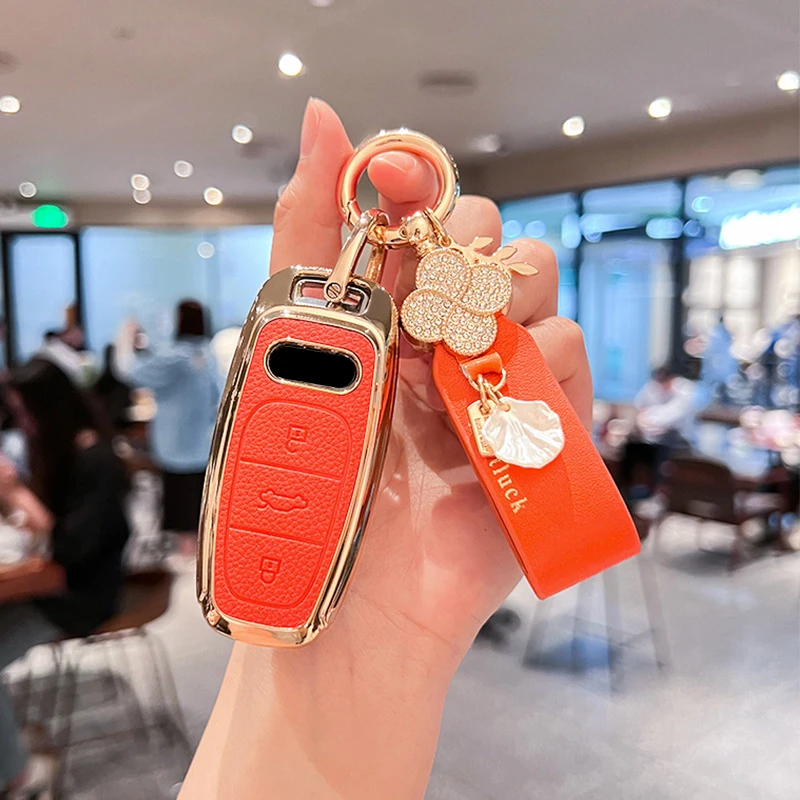 

TPU Leather Car Remote Key Cover Case Holder shell Styling Chain For Audi New A3L A6L A8L Q4 e-tron A7L Q6 S6 S7 S8 Q7 Q8 SQ7