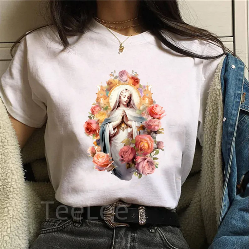 Vintage Christ Mary t shirt women designer fashion streetwear Aesthetic t-shirts female harajuku graphic tops women clothing