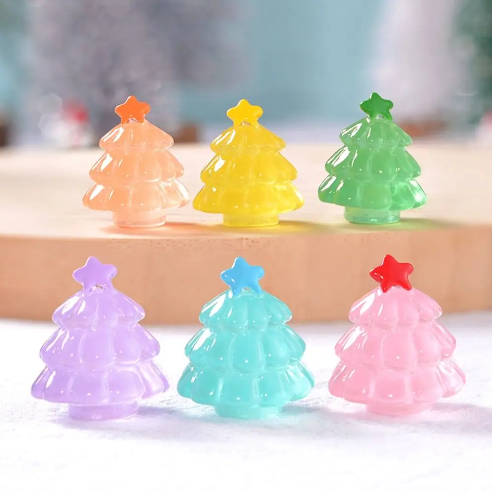 10 pièces Mini arbre lumineux dessin animé brillant Miniature Statue Transparent Noctilucent lueur dans le noir dépliant arbre de noël maison