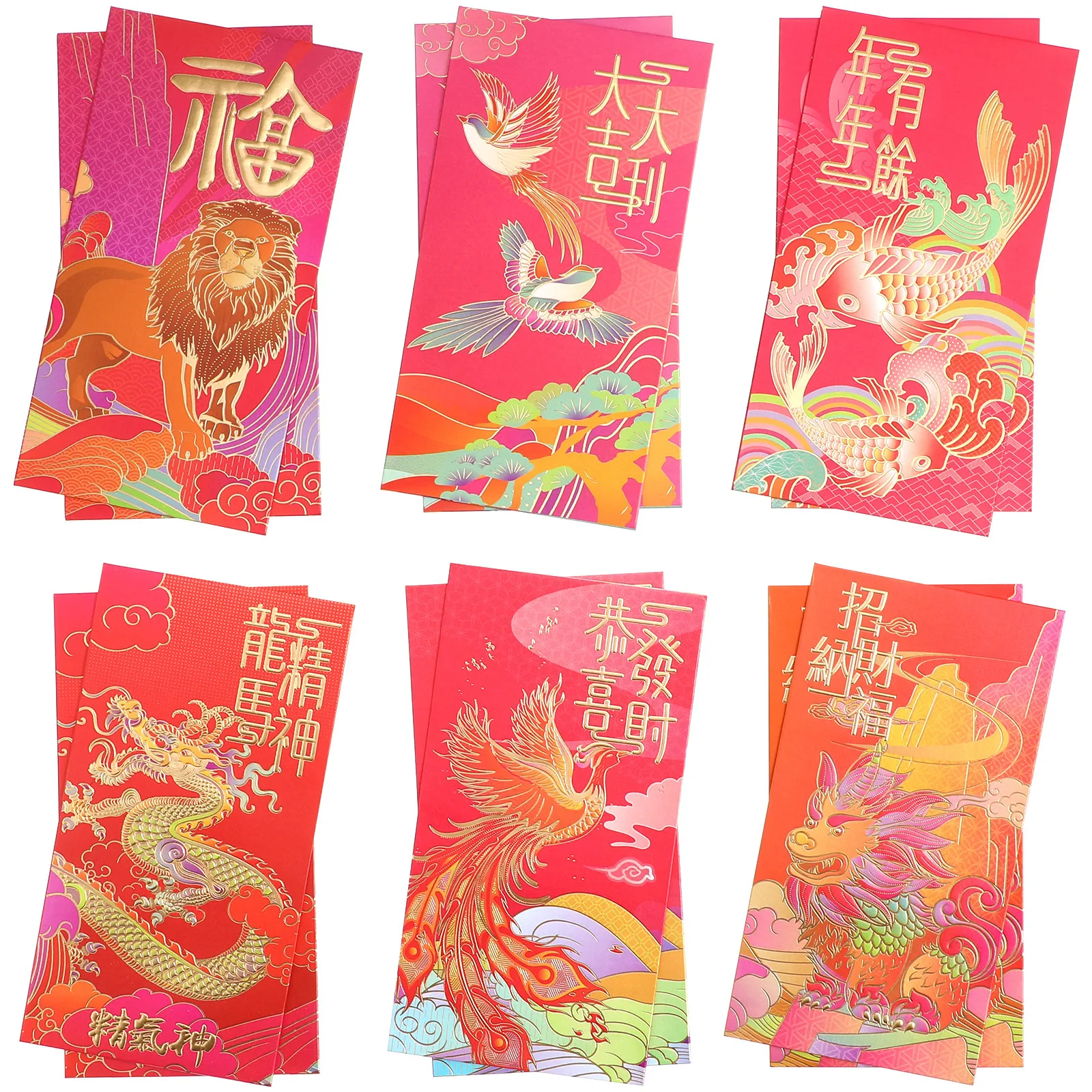 

12Pcs Decorative Red Packet Paper Material Sturdy Fade Resistant Chinese New Year Red Envelopes Wedding Housewarming Gift 2024