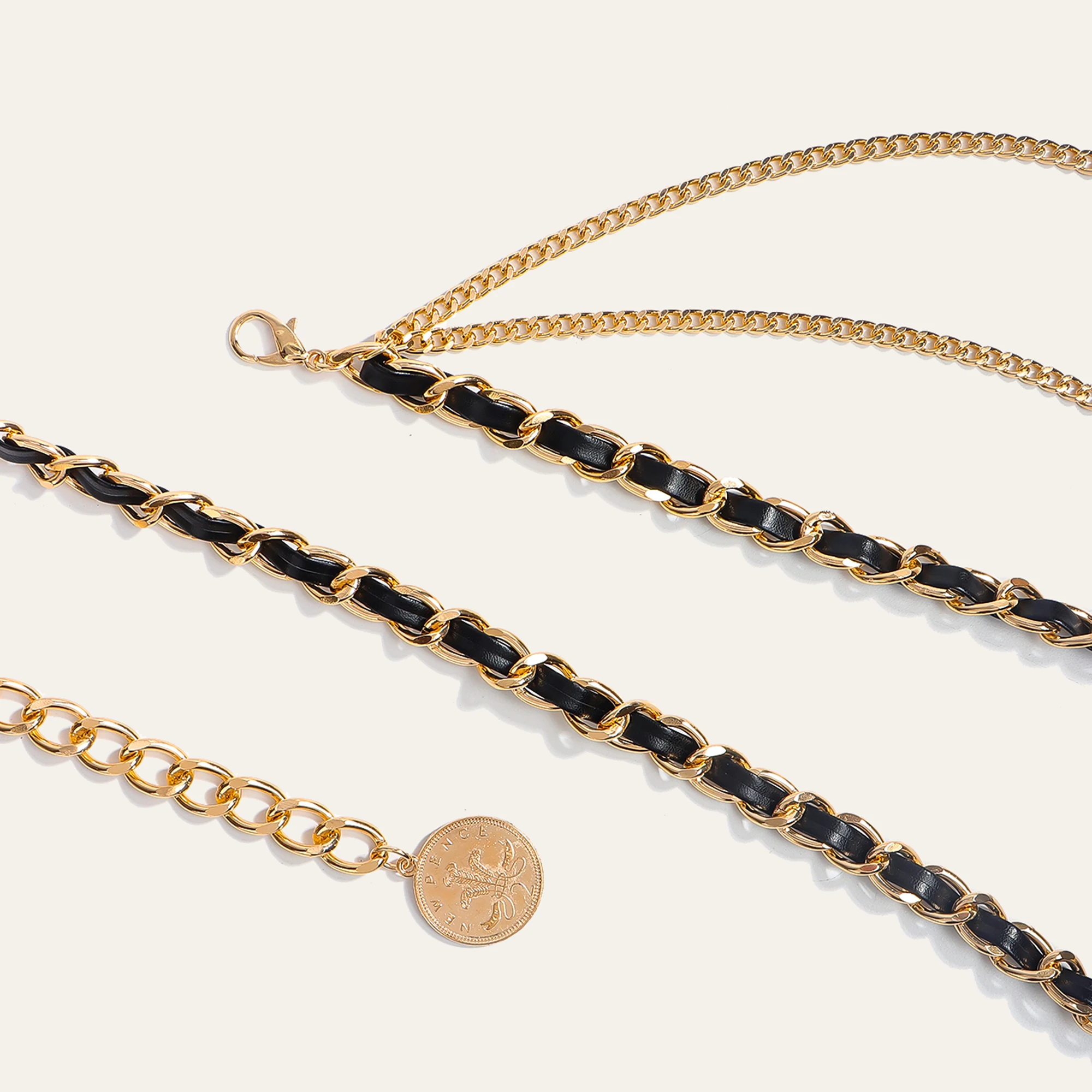 1pc moda multi-camada de metal corrente de cintura para mulher versátil vestido cinto acessório