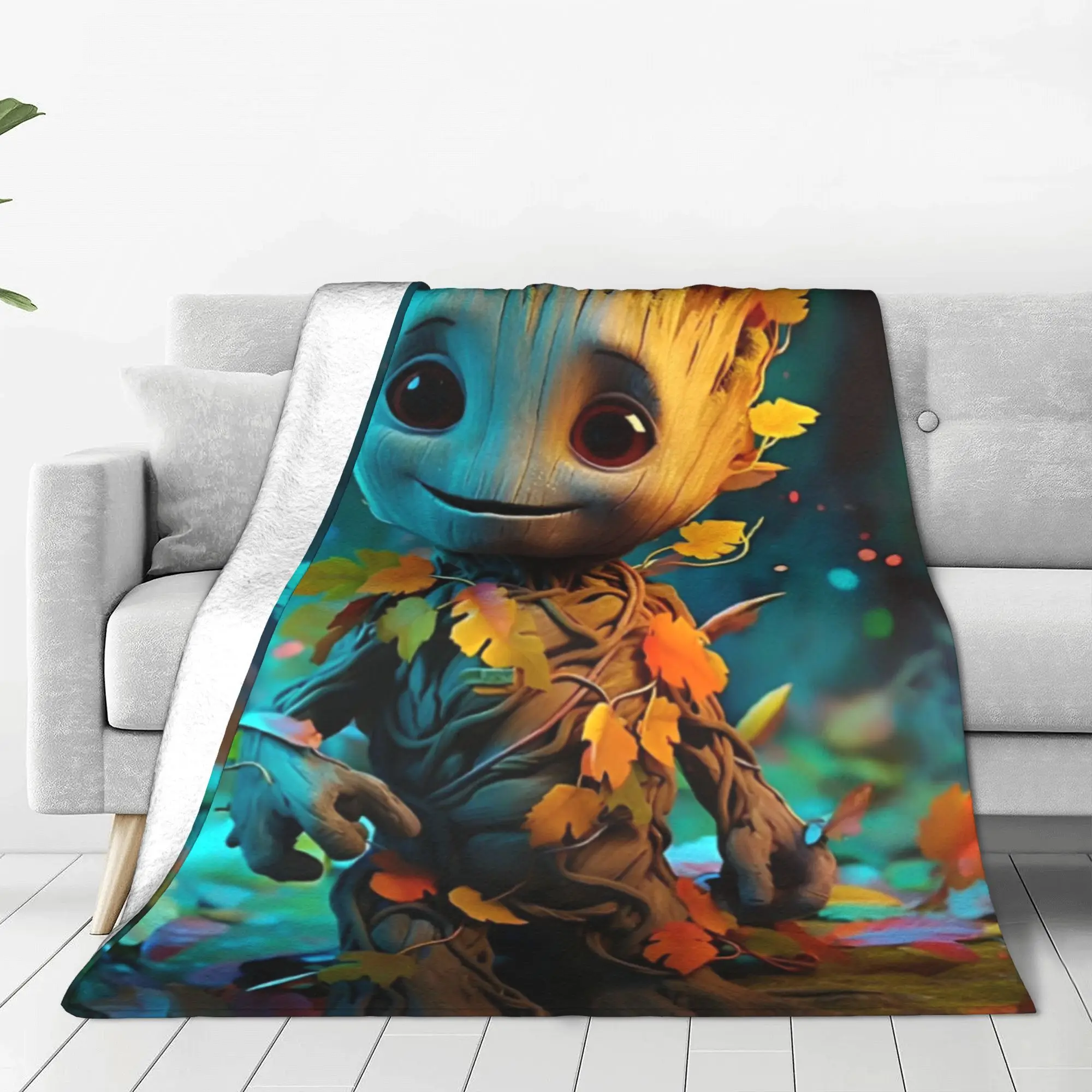 Guardians of the Galaxy Groot Fleece Throw Blankets Cartoon Cute Blankets for Home Bedding Lightweight Thin Quilt Portable