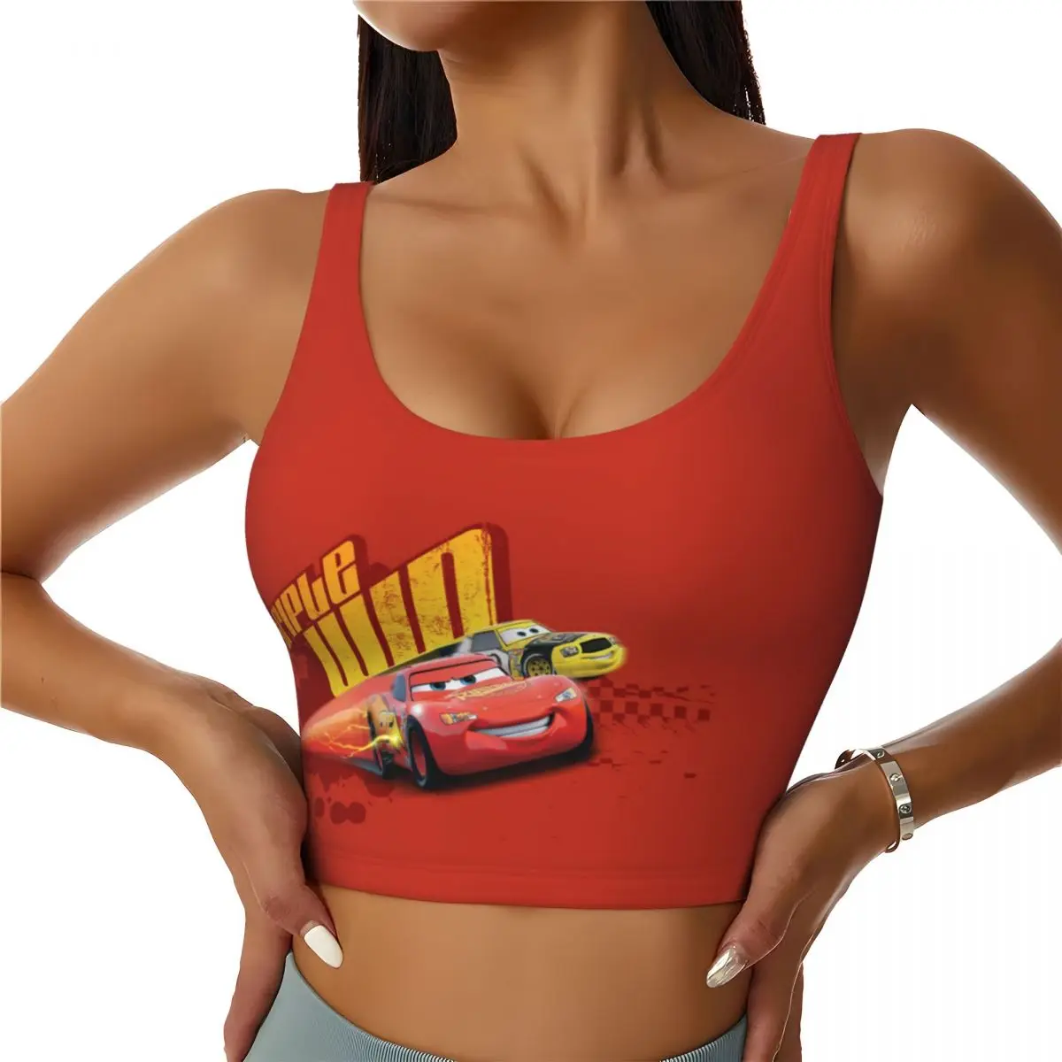 

Custom Lightning McQueen Cars High Impact Sports Bras for Women Cartoon Seamless Workout Yoga Crop Tank Tops