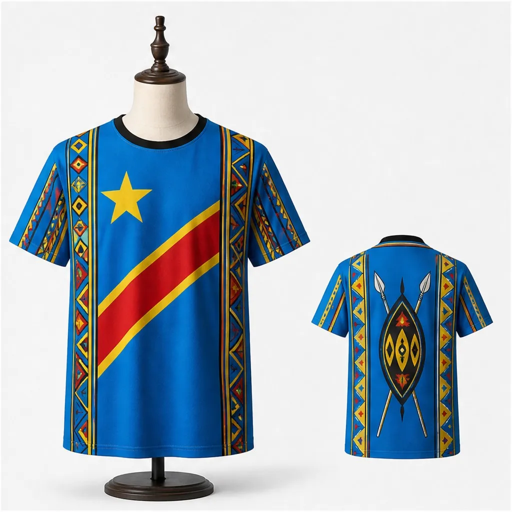 Mens DR Congo Crew Neck T Shirt Spear Shield Flag Graphic Short Sleeve Casual Summer Pullover Top Streetwear For Men Fashion Top