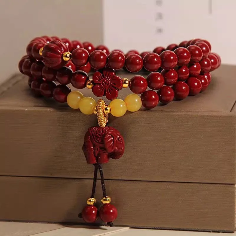 

Light Luxury Cinnabar Bracelet for Women with A Sense of Luxury, Three Circles Cinnabar Elephant Pendant, Bracelet