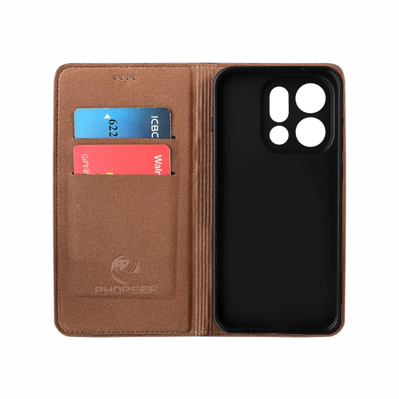 Etui z klapką do OPPO Find X9 Pro X9Pro 5G, prawdziwa skóra, magnetyczne etui książkowe, luksusowe etui z bydlęcej skóry z wzorem kratki, kieszeń na karty, portfel — zdjęcie produktu 3