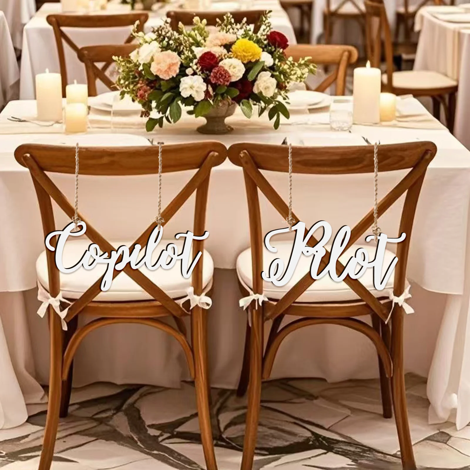

Pilot & Co-pilot Chair Signs - White Wooden Wedding Decor 12.7cm Height, Travel Theme Chair Back Signs, 0.4cm Thickness